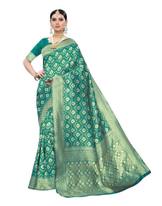 Teal Green Coloured Poly Silk Jacquard Partywear saree | Leemboodi