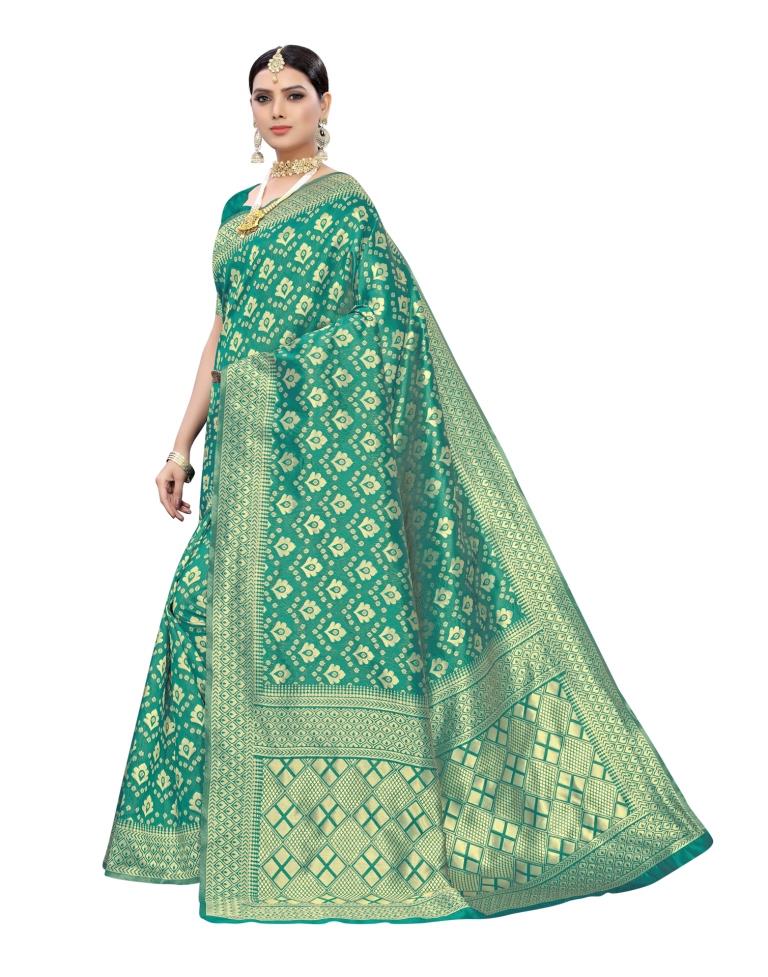 Teal Green Coloured Poly Silk Jacquard Partywear saree | Leemboodi