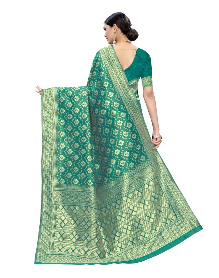 Teal Green Coloured Poly Silk Jacquard Partywear saree | Leemboodi