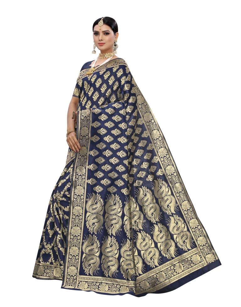 Blue Navy Coloured Poly Silk Jacquard Partywear saree | Sudathi