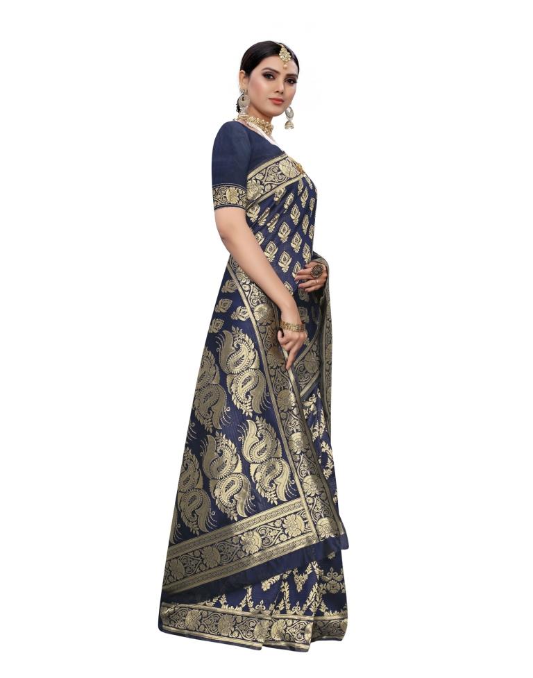 Blue Navy Coloured Poly Silk Jacquard Partywear saree | Sudathi