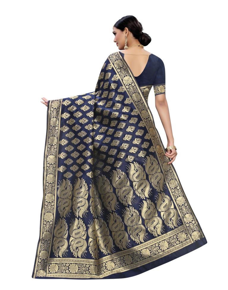Blue Navy Coloured Poly Silk Jacquard Partywear saree | Sudathi