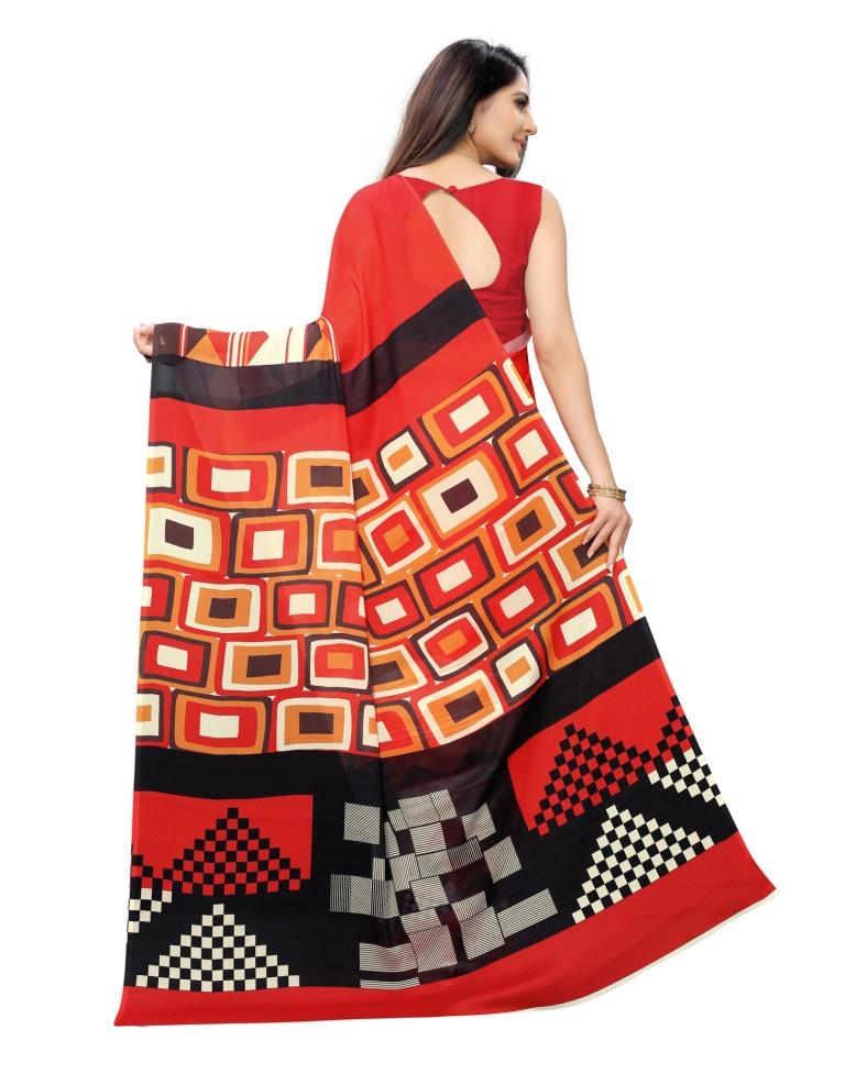 Red Coloured Georgette Digital Printed Casual saree | Leemboodi