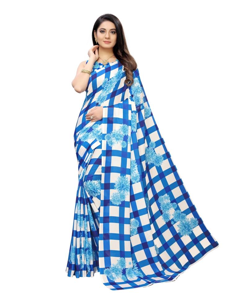Blue Coloured Georgette Digital Printed Casual saree | Leemboodi