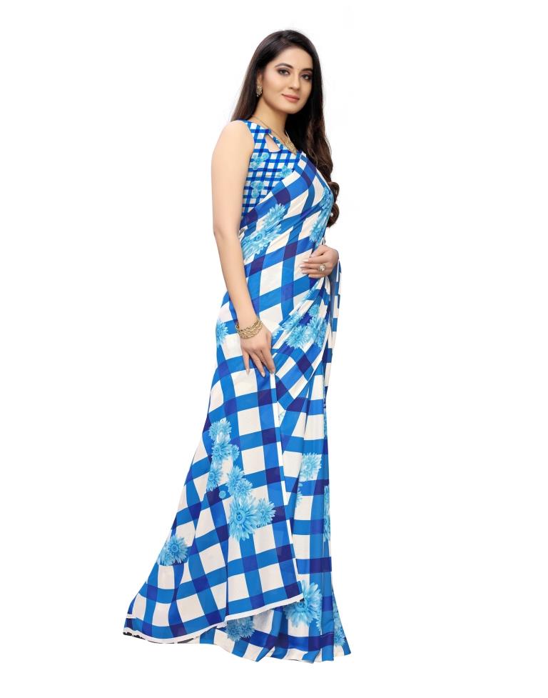 Blue Coloured Georgette Digital Printed Casual saree | Leemboodi