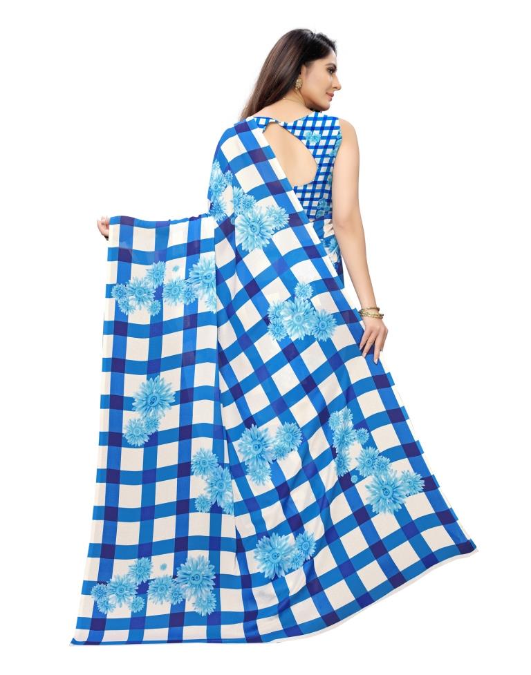 Blue Coloured Georgette Digital Printed Casual saree | Leemboodi