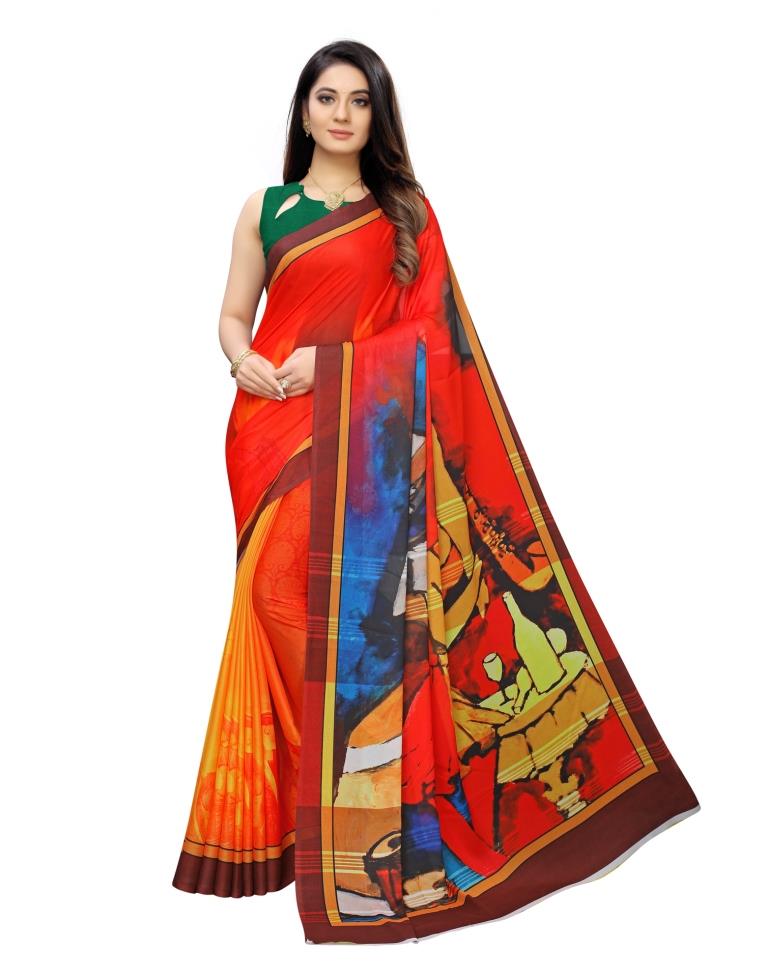 Red Coloured Georgette Digital Printed Casual saree | Leemboodi