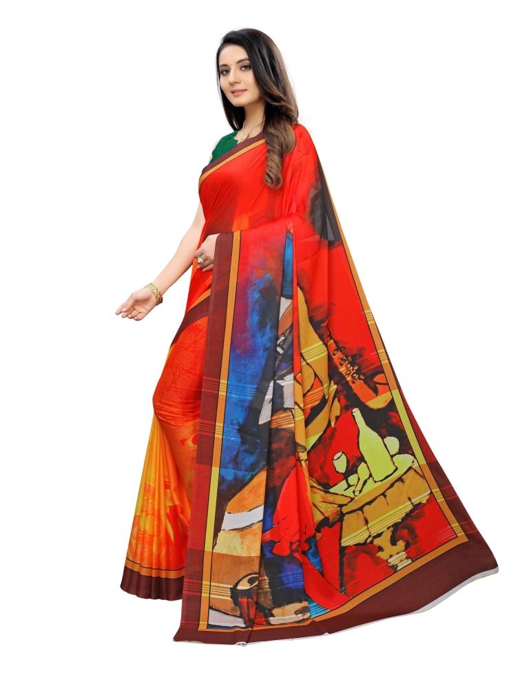 Red Coloured Georgette Digital Printed Casual saree | Leemboodi