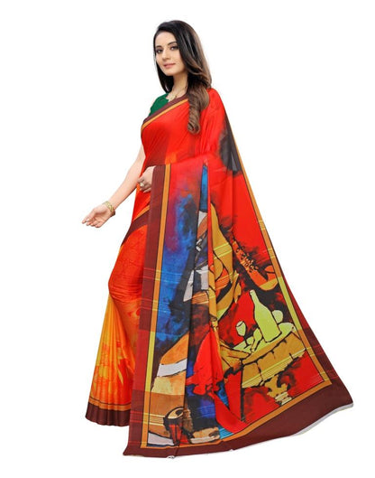 Red Coloured Georgette Digital Printed Casual saree | Leemboodi