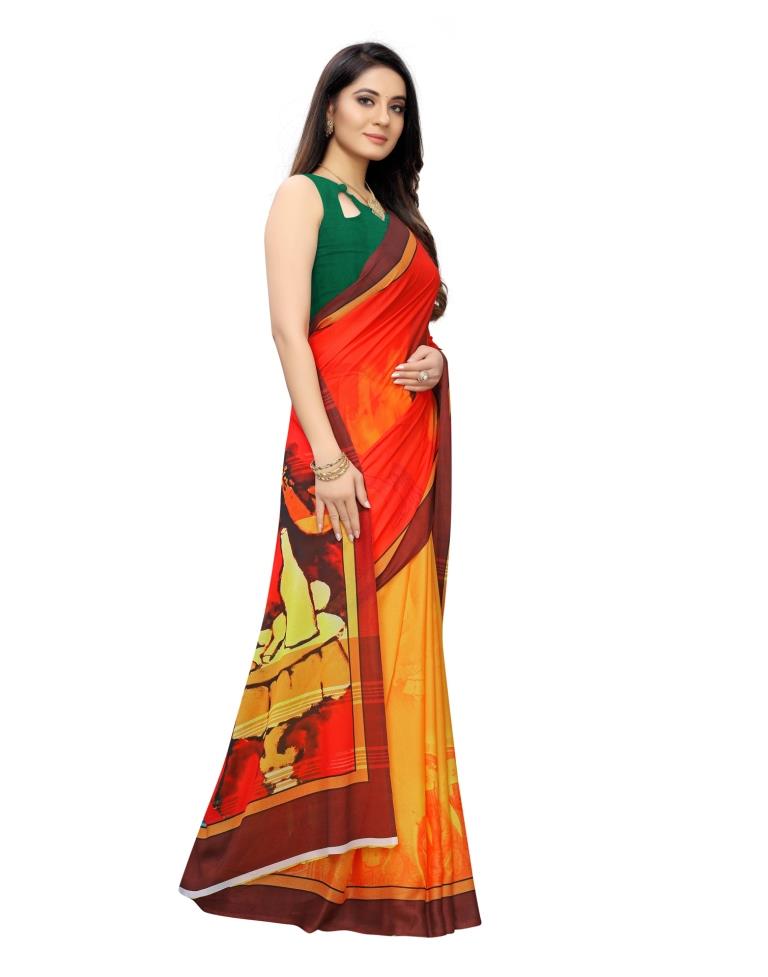 Red Coloured Georgette Digital Printed Casual saree | Leemboodi