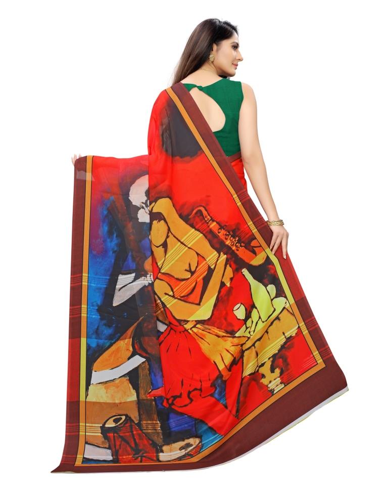 Red Coloured Georgette Digital Printed Casual saree | Leemboodi