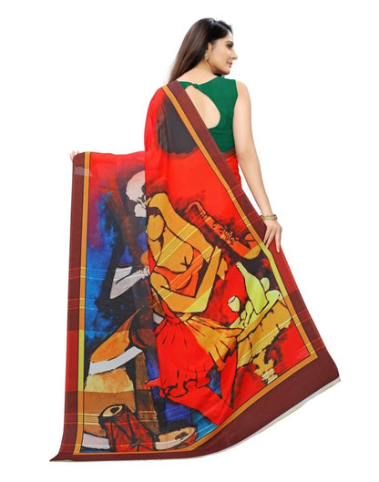 Red Coloured Georgette Digital Printed Casual saree | Leemboodi