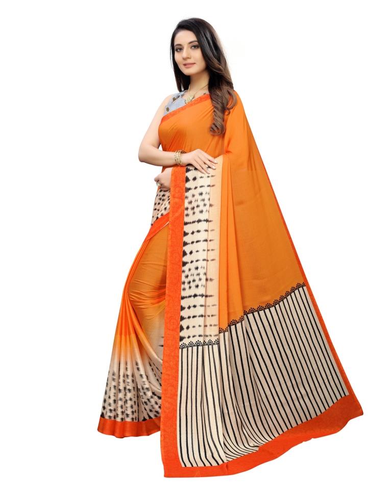 Orange Coloured Georgette Digital Printed Casual saree | Leemboodi
