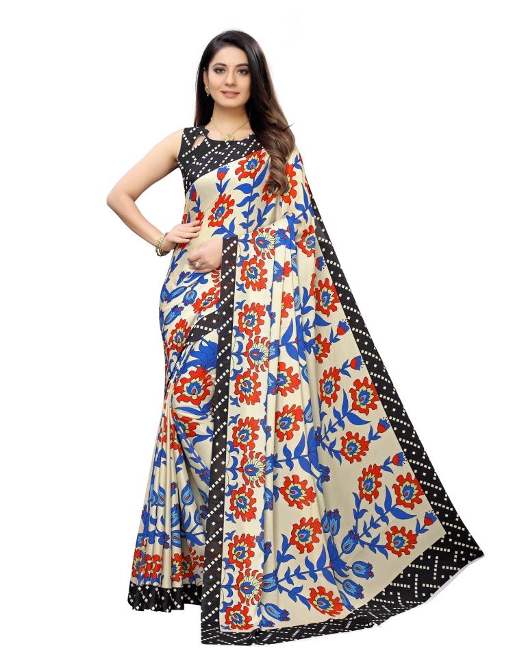 Cream Coloured Georgette Digital Printed Casual saree | Leemboodi