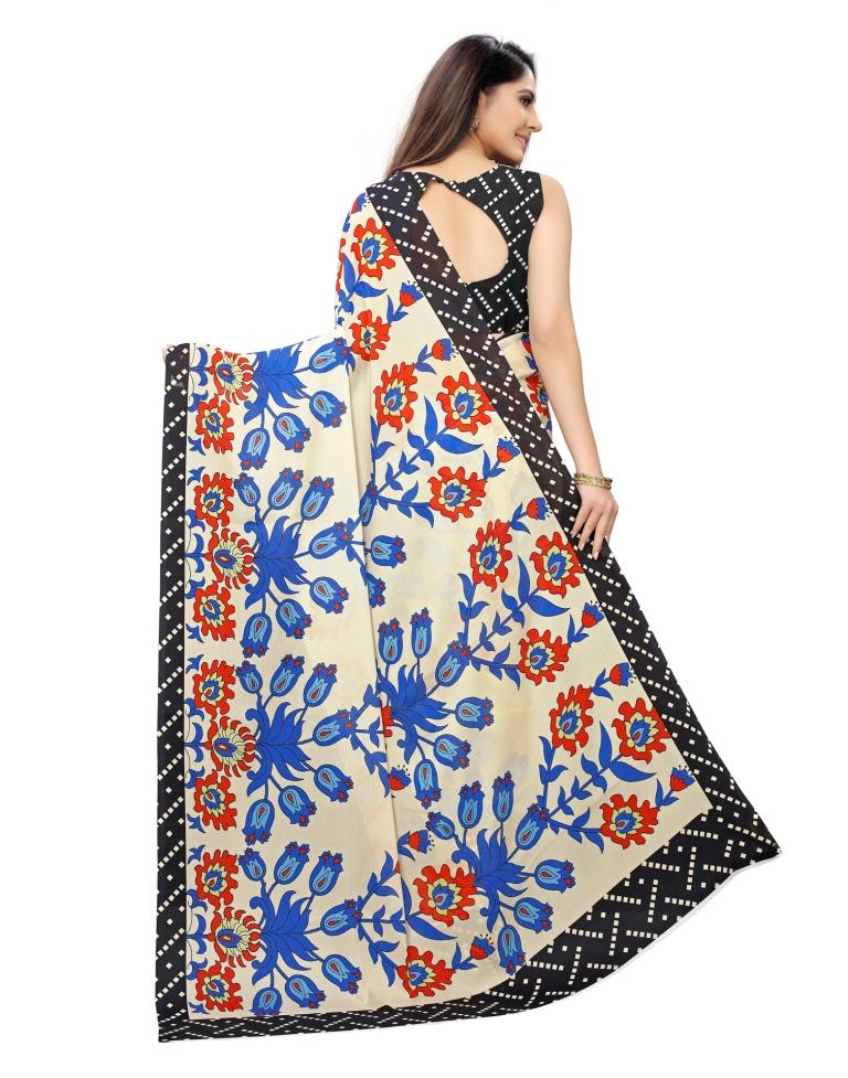 Cream Coloured Georgette Digital Printed Casual saree | Leemboodi