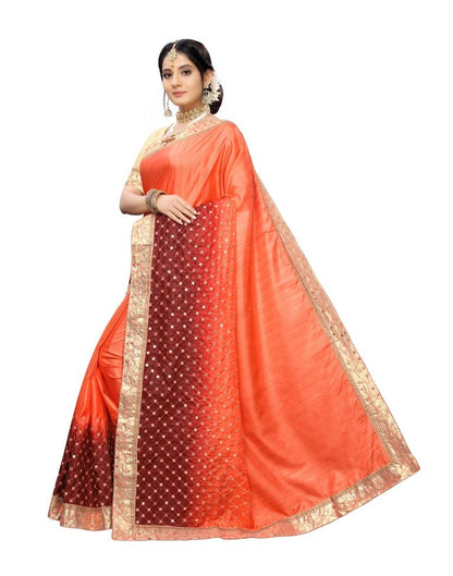 Orange  Embroidery Embroidery Silk Saree