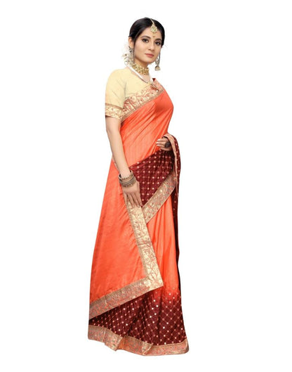 Orange  Embroidery Embroidery Silk Saree