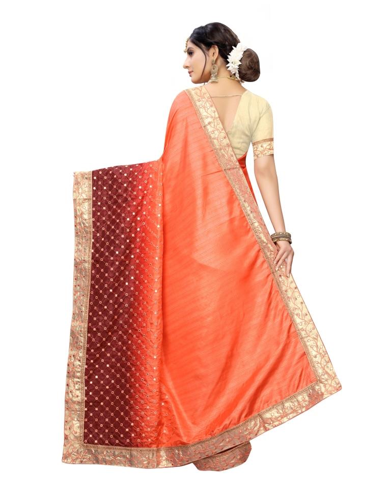 Orange  Embroidery Embroidery Silk Saree