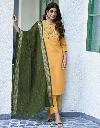 Yellow Cotton Printed Kurta Set With Dupatta