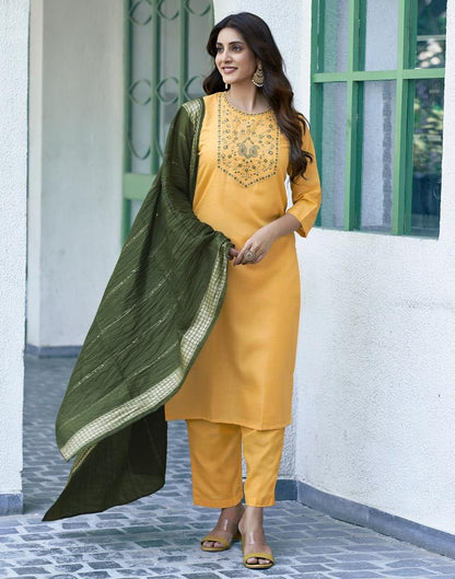 Yellow Cotton Printed Kurta Set With Dupatta