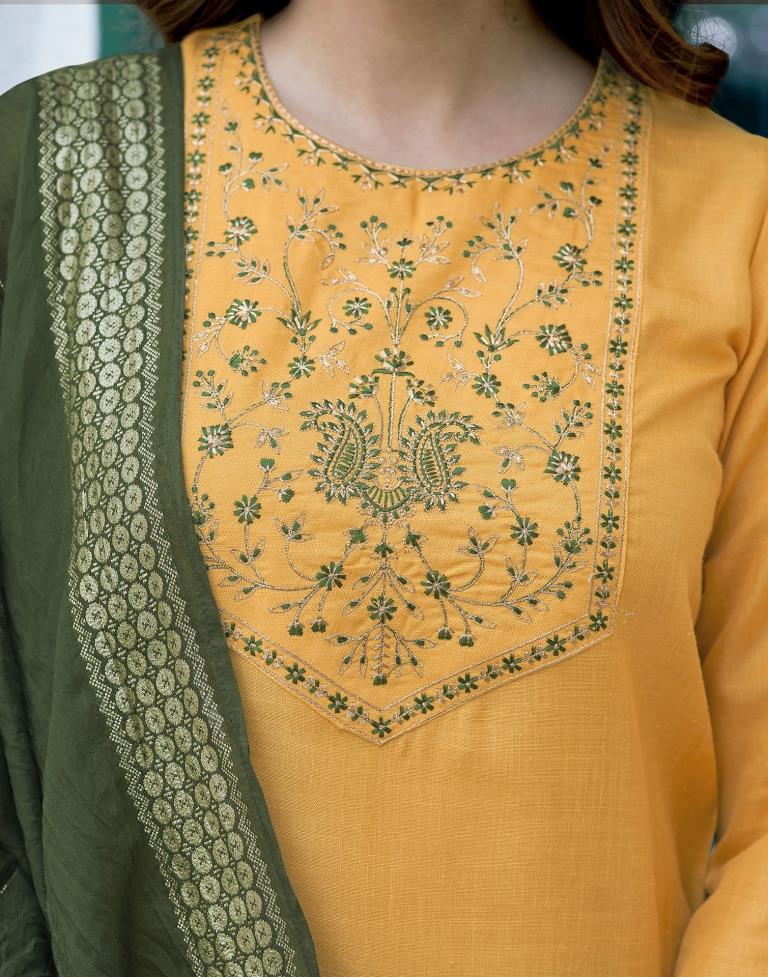 Yellow Cotton Printed Kurta Set With Dupatta