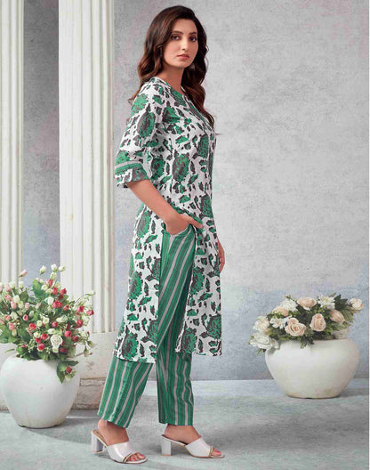 White Rayon Printed Kurta Set With Dupatta