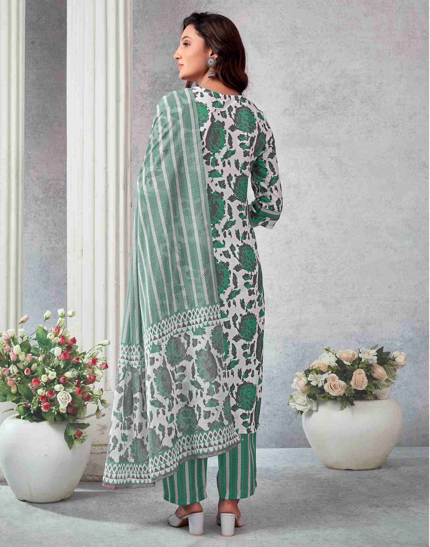 White Rayon Printed Kurta Set With Dupatta