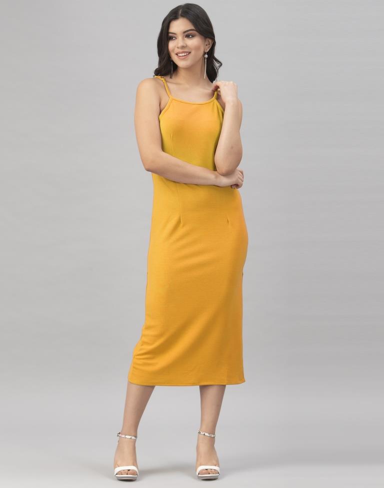 Brilliant Mustard Yellow Coloured Knitted Lycra Tops | Sudathi