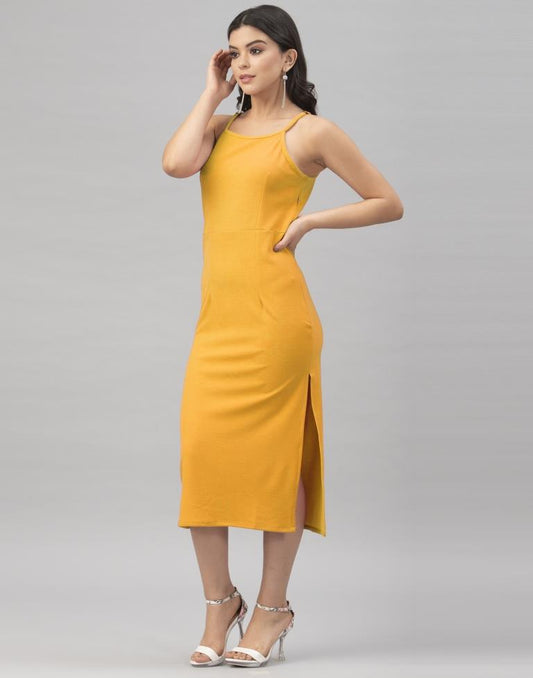 Brilliant Mustard Yellow Coloured Knitted Lycra Tops | Sudathi