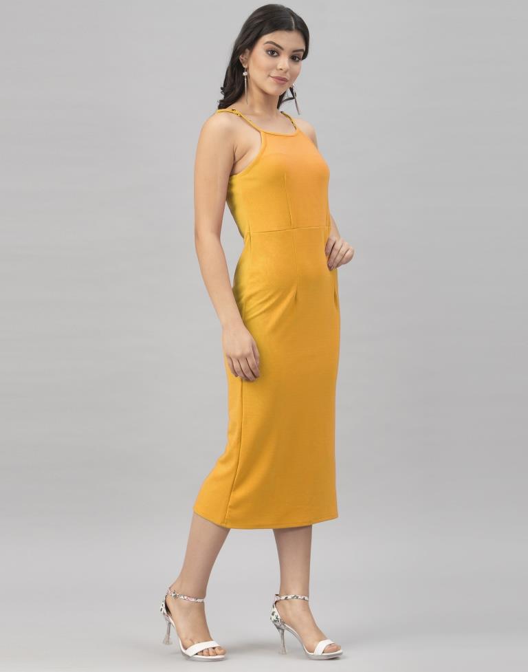 Brilliant Mustard Yellow Coloured Knitted Lycra Tops | Sudathi