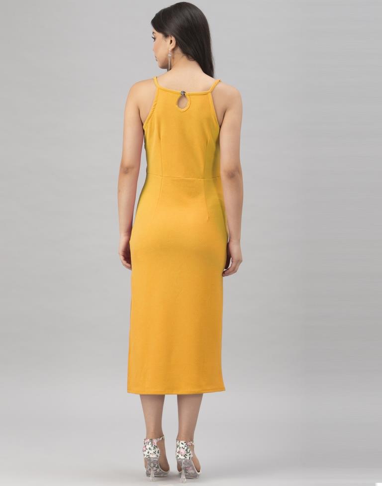 Brilliant Mustard Yellow Coloured Knitted Lycra Tops | Sudathi