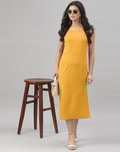 Brilliant Mustard Yellow Coloured Knitted Lycra Tops | Sudathi