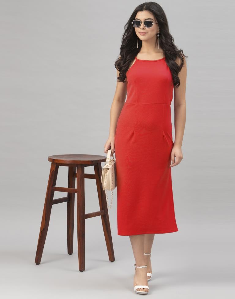 Creative Red Coloured Knitted Lycra Tops | Sudathi