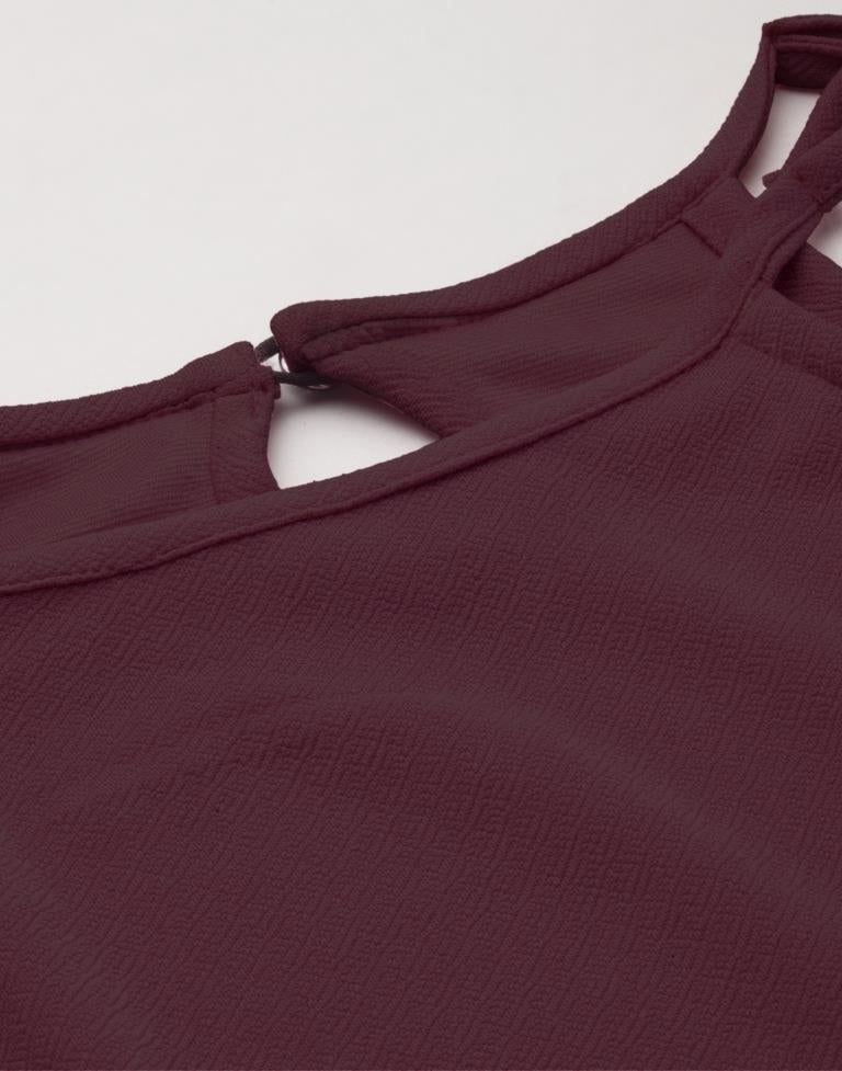 Enticing Dark Brown Coloured Knitted Lycra Tops | Sudathi