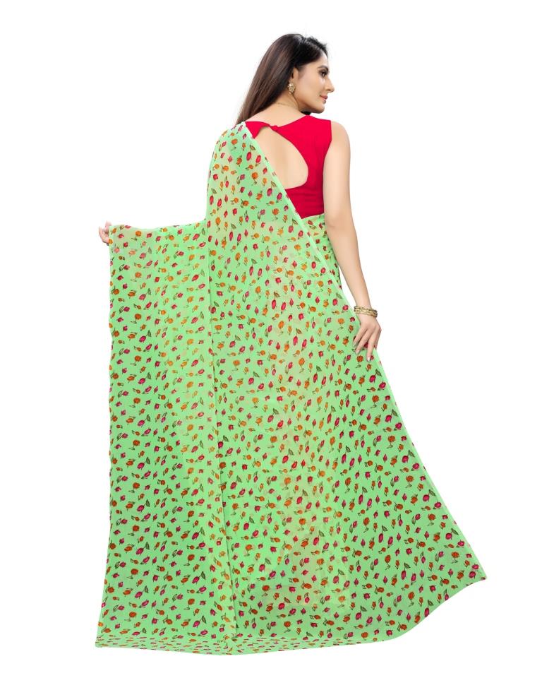 Lime Green Coloured Printed Georgette Saree | Sudathi