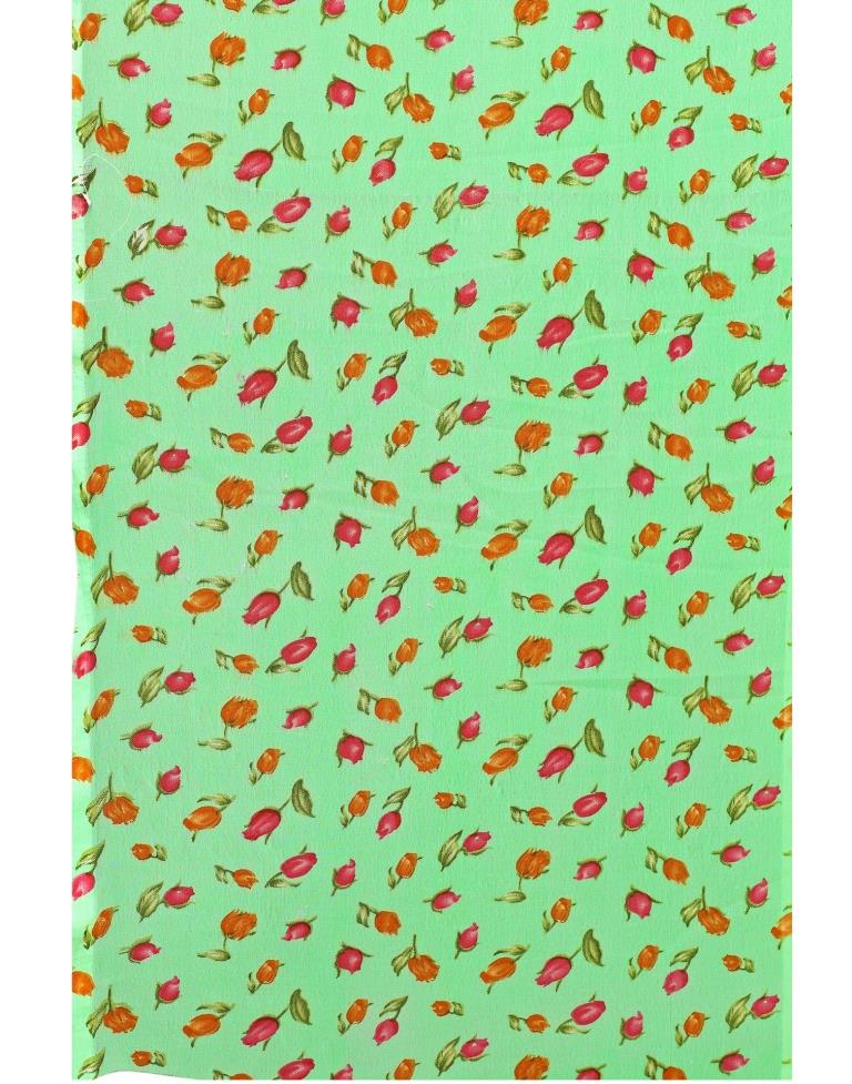 Lime Green Coloured Printed Georgette Saree | Sudathi