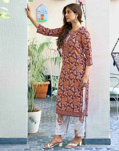 Maroon Printed Rayon Straight Kurta With Pant And Dupatta