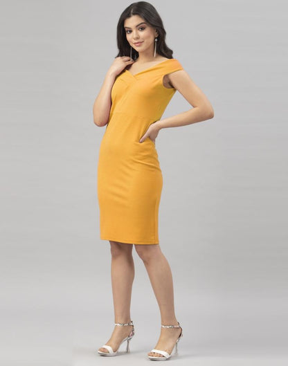 Mustard Yellow Coloured Knitted Lycra Dress | Leemboodi