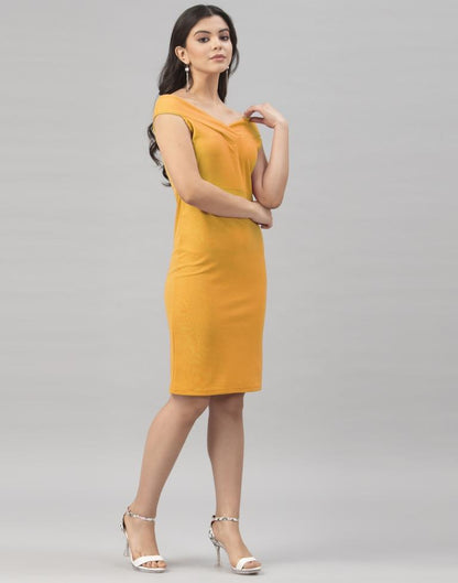 Mustard Yellow Coloured Knitted Lycra Dress | Leemboodi