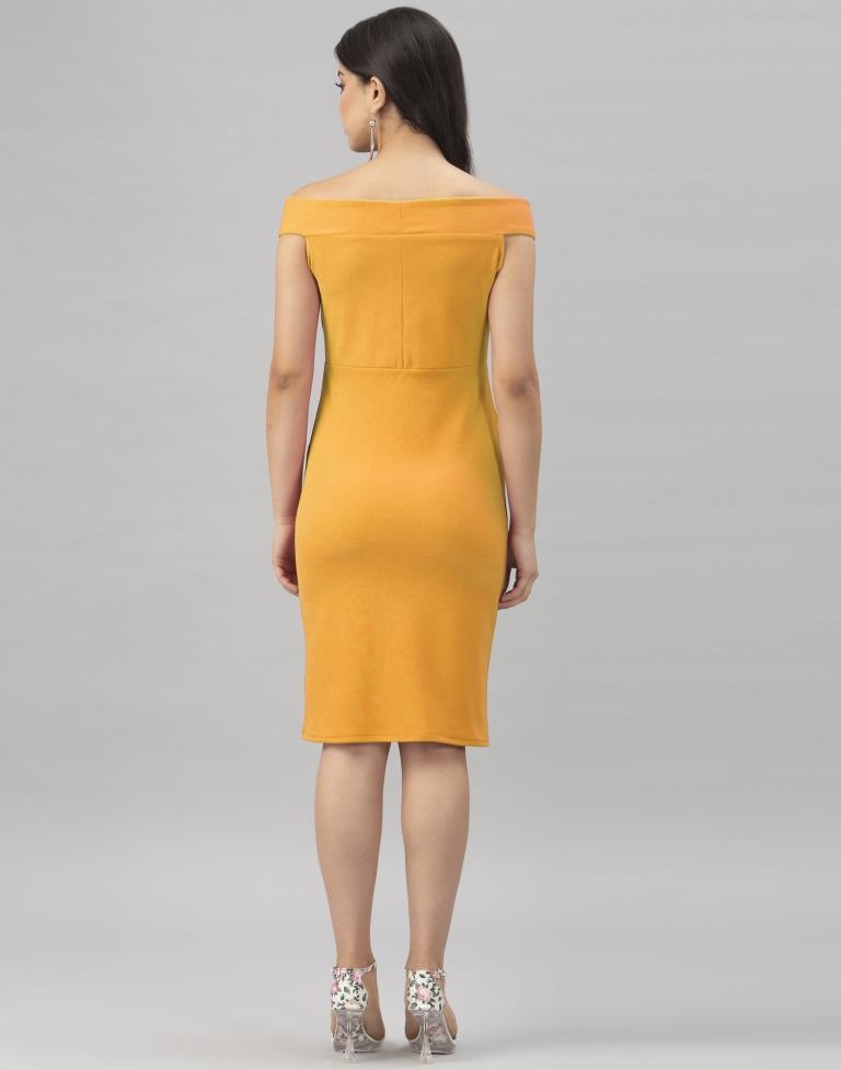 Mustard Yellow Coloured Knitted Lycra Dress | Leemboodi