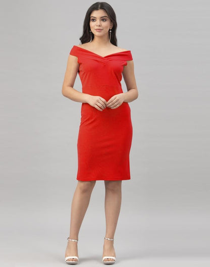 Red Coloured Knitted Lycra Bodycon | Sudathi