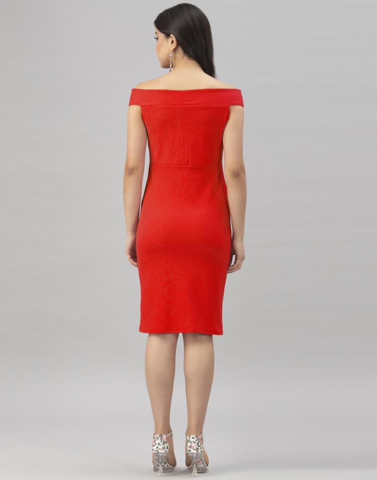 Red Coloured Knitted Lycra Bodycon | Sudathi