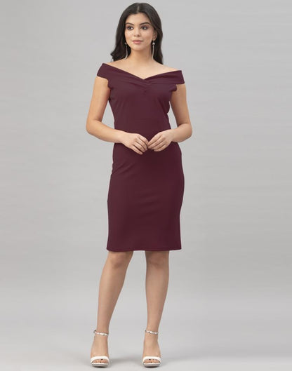 Dark Brown Coloured Knitted Lycra Bodycon | Sudathi