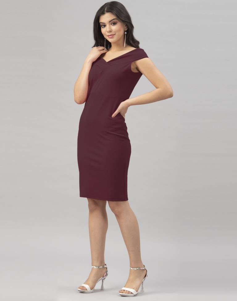 Dark Brown Coloured Knitted Lycra Bodycon | Sudathi