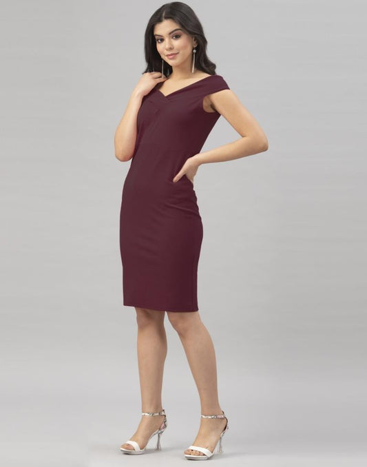 Dark Brown Coloured Knitted Lycra Bodycon | Sudathi