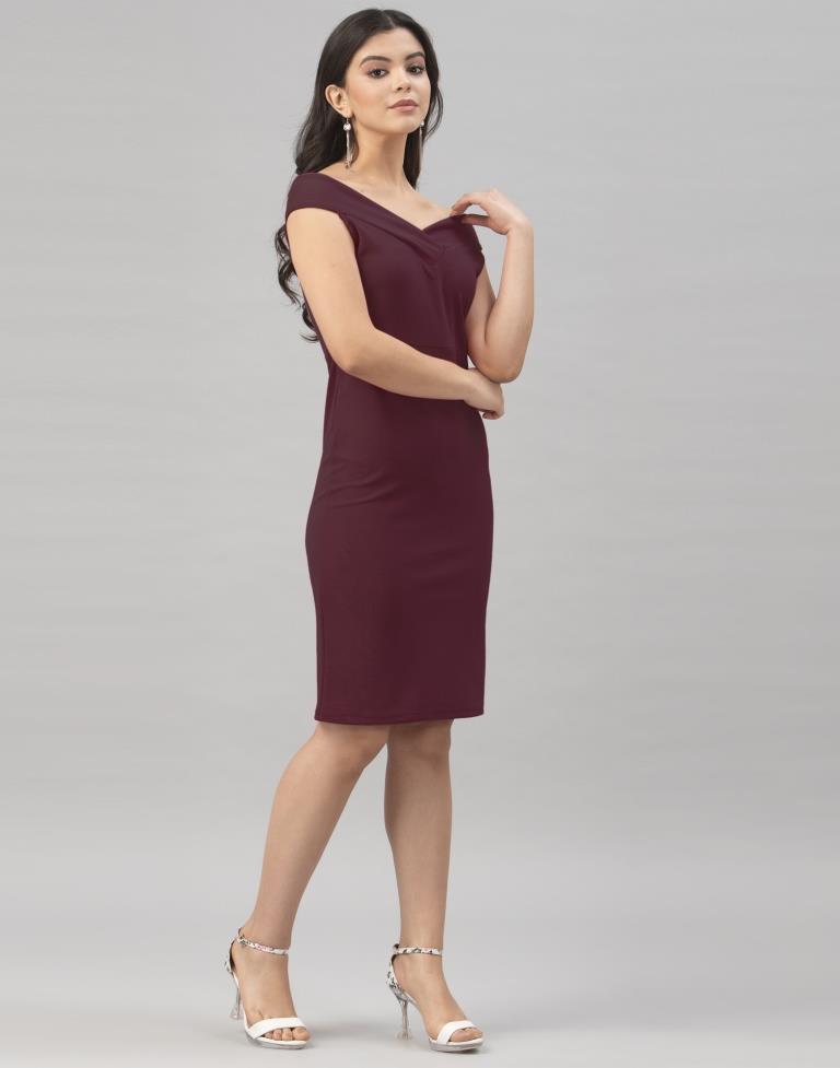 Dark Brown Coloured Knitted Lycra Bodycon | Sudathi