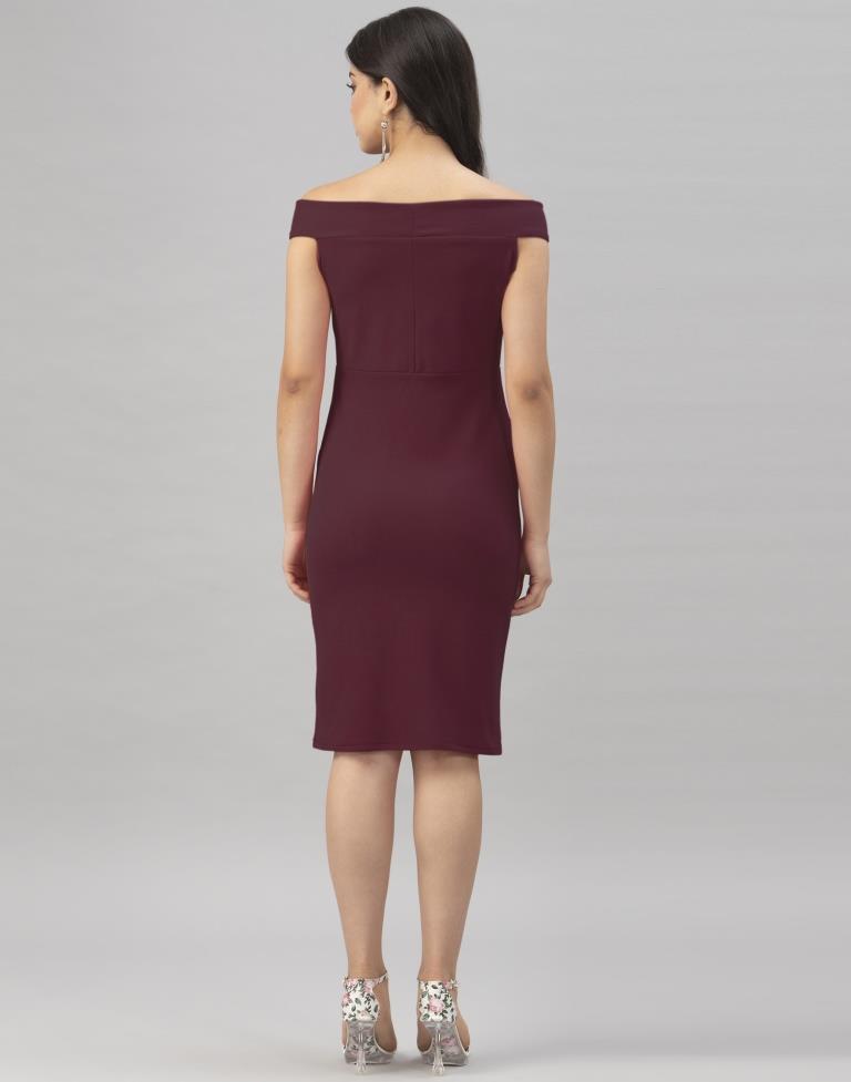 Dark Brown Coloured Knitted Lycra Bodycon | Sudathi