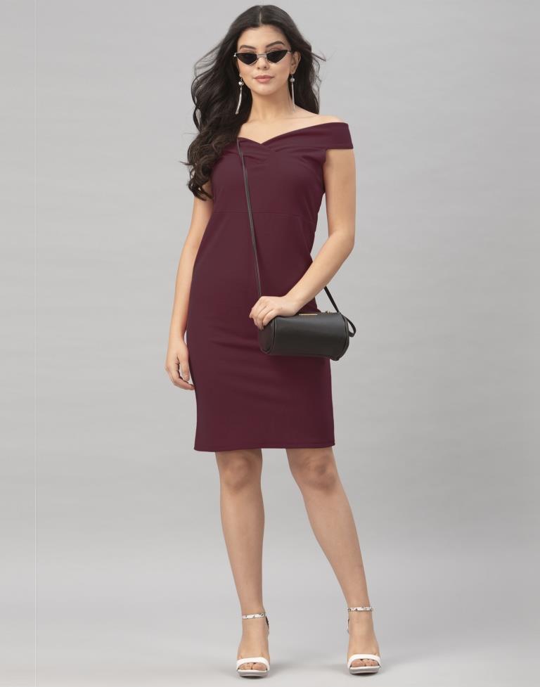 Dark Brown Coloured Knitted Lycra Bodycon | Sudathi