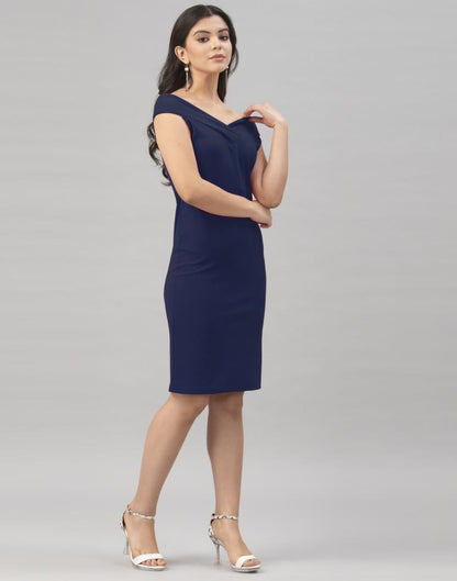 Navy Blue Coloured Knitted Lycra Bodycon | Sudathi