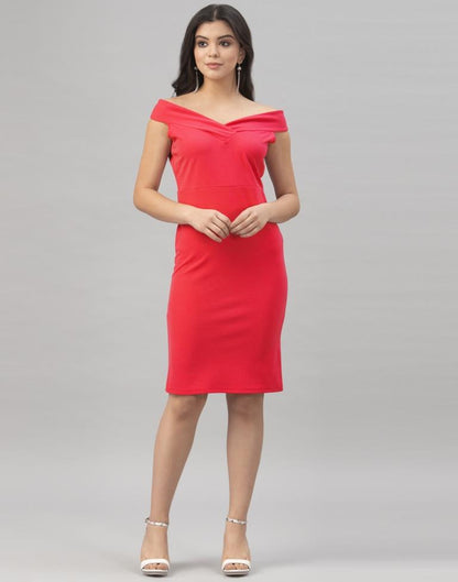 Precious Red Coloured Knitted Lycra Dress | Leemboodi